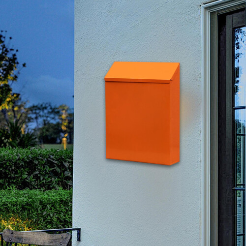 Lockable Wall Mounted Mailbox with Secure Lock System, Large Capacity Iron Post Box, Orange Outdoor 1