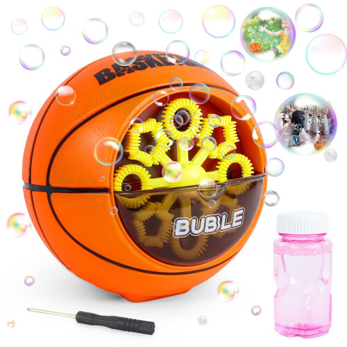 Basketball Bubble Machine for Kids with Solution, Automatic Speed Blower 1000+ Bubbles Outdoor Fun