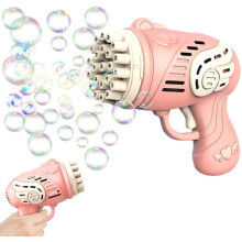 23 Hole Gatling Bubble Machine for Kids with Phantom Light Effect, Volume Automatic Bubble Maker Outdoor Toy Pink