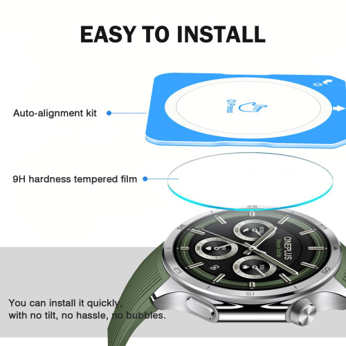 2 Pack Screen Protector for OnePlus Watch 3 with Auto‑Alignment Frame, HD Clear 9H Tempered Glass Full Coverage 2