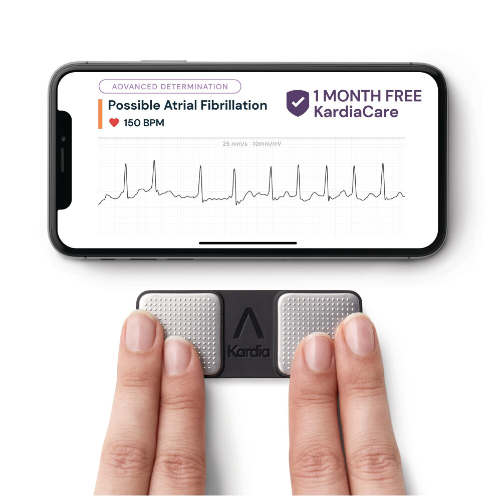 Alivecor Kardiamobile 1-Lead Personal Ecg Heart Rate Monitor + 1 Month Free Of Kardiacare - Record Ecgs At Home, Detects Atrial Fibrillation, Trusted By The Nh
