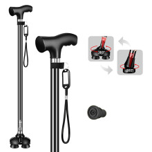 Folding Walking Cane for Seniors with 360 Pivoting Quad Base, Adjustable Lightweight Walking Stick for Men and Women, Black