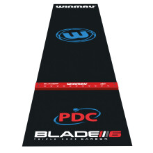 WINMAU Pro Zone Precision PVC Darts Mat with Integrated Raised Darts Oche Line - Full Length - Sleek Black Design - Professional Dart Accessories