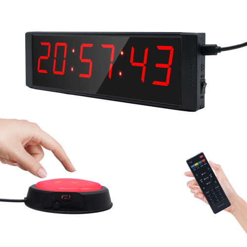 Ousmile Gym Timer, Gym Clock with Start/Stop Button, Interval Timer for Workout, 12/24H Digital Time Stop Clocks, Portable Stopwatch Countdown Clock