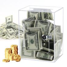 Clear Acrylic Piggy Bank for Adults with Lock and Key, Transparent Money Saving Box, Durable Reusable Design