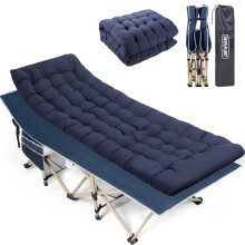 OVERMONT Folding Camping Bed with Mattress - 550LBS Support - Extra Wide 28in - Heavy Duty Sleeping Beds with Carry Bag - Upgrade 2400D Oxford Cloth