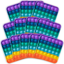 12 Pack Rainbow Square Pop It Fidget Toy Set for Kids and Adults, Colorful Sensory Stress Relief