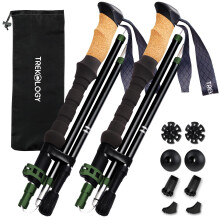 TREKOLOGY Trekking Poles – Collapsible Hiking Poles with Cork Handle - Ultralight Folding Walking Poles for Women & Men, Lightweight Aluminum Hiking