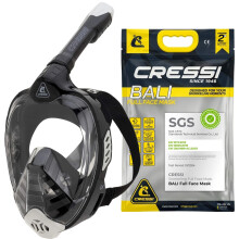 Cressi Bali Full Face Snorkel Mask - Panoramic Diving Mask - Dry-Top Snorkel Set for Adults - Leak-Free Scuba Equipment - Black/Grey - L-XL