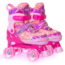 Nattork Kids Roller Skates for Girls Kids, 4 Sizes Adjustable Fluorescent Quad Skates with Light up Wheels & Safety Protection - Cool Birthday Gift f