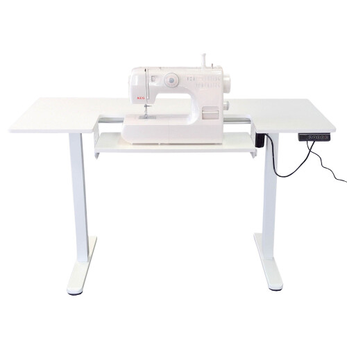 Electric Height Adjustable Sewing Table in White with Sewing Machine Platform 2