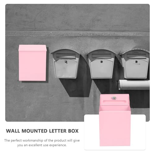 Durable Iron Wall Mounted Mailbox with Secure Lock for Home Letters, Decorative Pink Finish 2