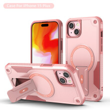 (iPhone 15 Plus, Rosa) iPhone Hülle stoßfest mit Ständer und Magnetring