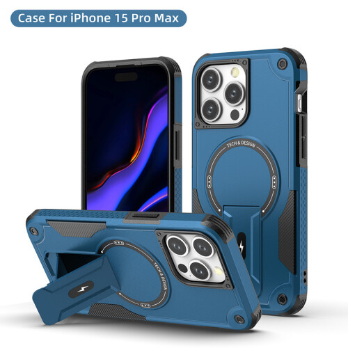 (iPhone 15 Pro Max, Marineblau) iPhone Hülle stoßfest mit Ständer und Magnetring