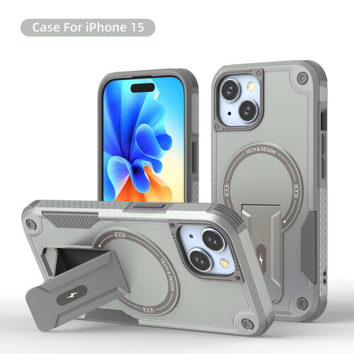 (iPhone 15, Titangrau) iPhone Hülle stoßfest mit Ständer und Magnetring