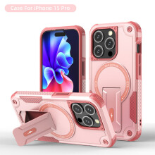 (iPhone 15 Pro, Rosa) iPhone Hülle stoßfest mit Ständer und Magnetring