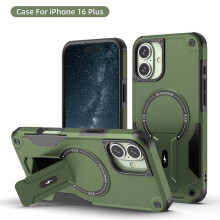 (iPhone 16 Plus, Armeegrün) iPhone Hülle stoßfest mit Ständer und Magnetring