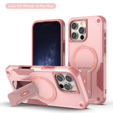 (iPhone 16 Pro Max, Rosa) iPhone Hülle stoßfest mit Ständer und Magnetring