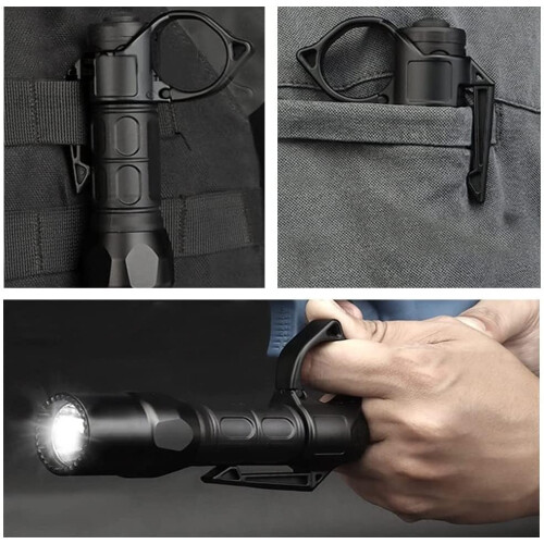 Flashlight Ring, 1'' Tatcical Flashlight Adapter Ring with Pocket Clip Flashlight Finger Release Ring for SureFire Flashlight 1