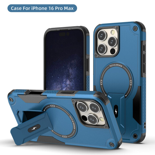(iPhone 16 Pro Max, Marineblau) iPhone Hülle stoßfest mit Ständer und Magnetring