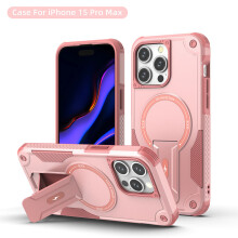 (iPhone 15 Pro Max, Rosa) iPhone Hülle stoßfest mit Ständer und Magnetring