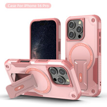 (iPhone 16 Pro, Rosa) iPhone Hülle stoßfest mit Ständer und Magnetring