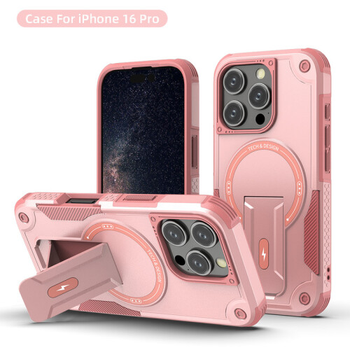 (iPhone 16 Pro, Rosa) iPhone Hülle stoßfest mit Ständer und Magnetring