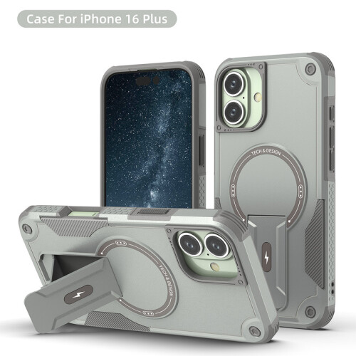 (iPhone 16 Plus, Titangrau) iPhone Hülle stoßfest mit Ständer und Magnetring