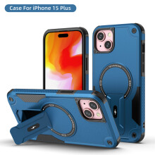 (iPhone 15 Plus, Marineblau) iPhone Hülle stoßfest mit Ständer und Magnetring