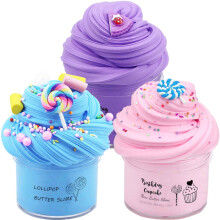 3 Pack Butter Slime Kit for Kids, Super Soft NonSticky DIY Slime Set for Creative Mess Play