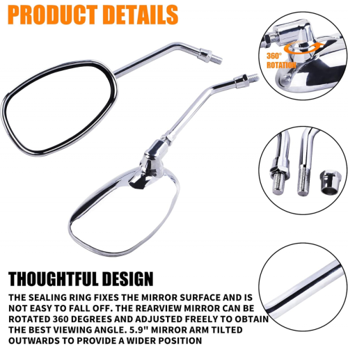 Universal 10mm/8mm Chrome Motorcycle Rearview Side Mirrors - Handle Bar End Mirrors 2
