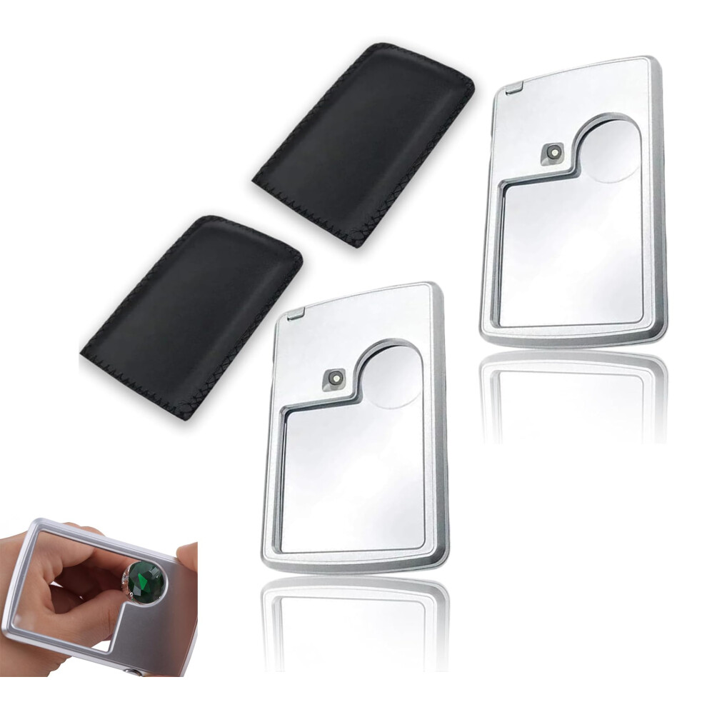 Light Led Pocket Magnifier 3X 6X With BuiltâIn Dual Lens Design, Credit Card Size, Leather Case (2Pcs)