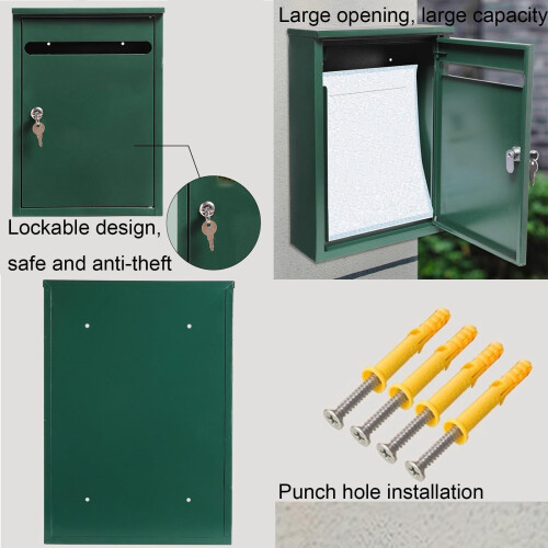White Wall Mounted Mailbox with Secure Locking Door, Large Capacity, Weather‑Resistant Metal Design 2