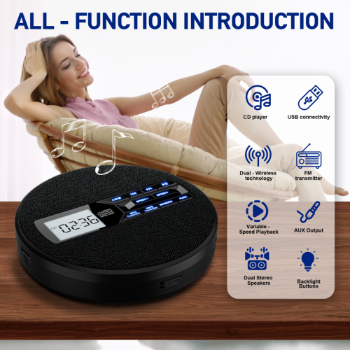 CD Player με ηχεία: Επαναφορτιζόμενο Walkman CD Player, Discman CD Player με ακουστικά Αναπ 1