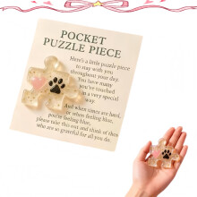 Puzzle Piece Pocket Hug Token with Heart Paw Print Design, Inspirational Animal Lover Gift for Veterinarians, 1PCS