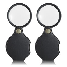 2Pcs 10X Folding Pocket Magnifier with Protective PU Leather Cover Compact Handheld Glass for Reading and Inspection