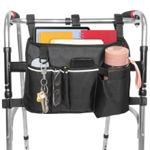 Walker Bag with Cup Holder, Multi Pocket Organizer for Folding Walker, Durable Oxford Wheelchair Side Bag