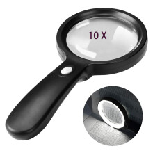 AMIUKON 10X Magnifying Glass with Light, Large Handheld LED Illuminated Magnifier for Seniors Reading and Inspection