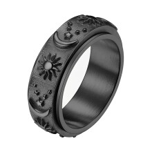 Fidget Spinner Ring for Anxiety Relief, Moon Star Design Titanium Steel Promise Band Black Size 10
