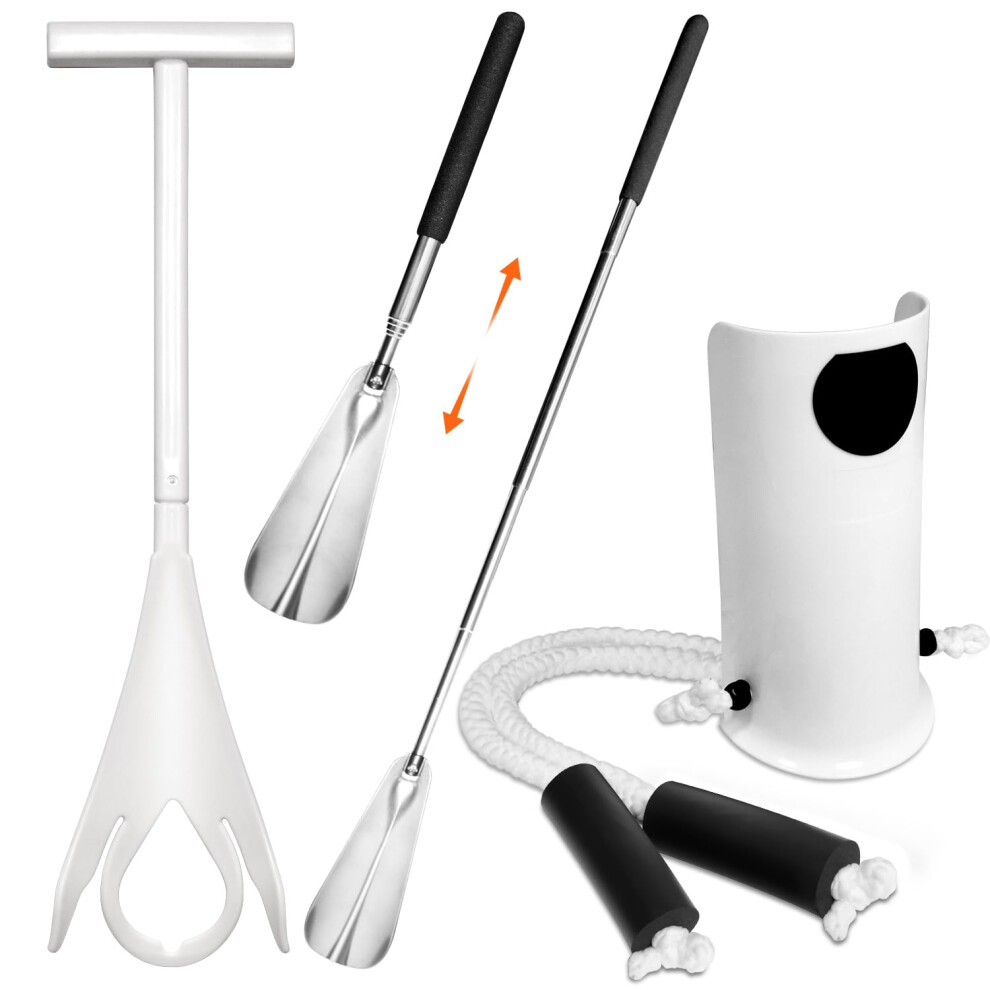 Sock Aid Device for Seniors with Adjustable Long Handle Shoe Horn, No Bending Sock Helper Easy On and Off