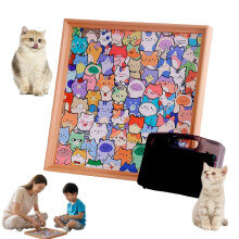 Wooden Cat Puzzle DIY Painted Cat Shaped Jigsaw with Frame, Colorful Animal Art Gift for Adults and Kids