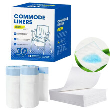 30 Pack Bedside Commode Liners with Absorbent Pads, Leakproof Odor Control, Drawstring Closure