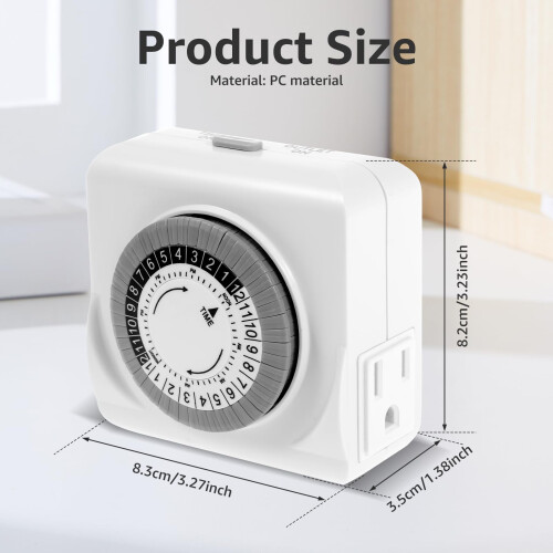 1Pc/2Pcs 24 Hour Mechanical Outlet Timer Plug with Dual Outlets, Energy Saving 3 Prong Indoor Timer for Lights 1