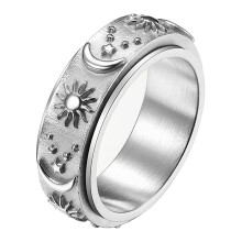 Titanium Steel Fidget Ring for Anxiety and Stress Relief Moon Star Design Silver Spinner Band Size 7