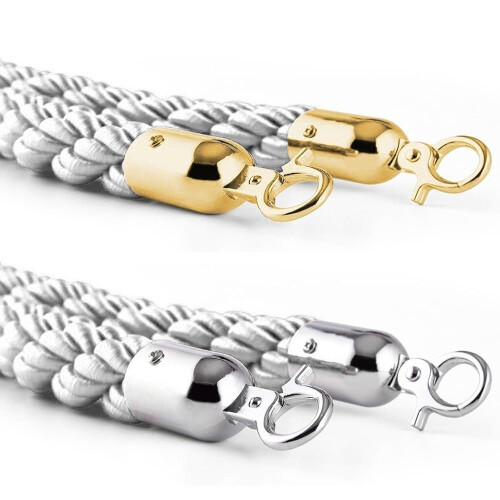 Braided Stanchion Rope with Gold Hooks 2ft Gray – Elegant Crowd Control Barrier for VIP Queue Divider 1