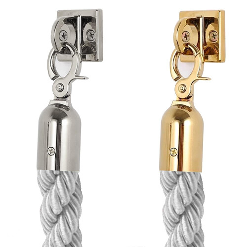 Braided Stanchion Rope with Gold Hooks 2ft Gray – Elegant Crowd Control Barrier for VIP Queue Divider 2