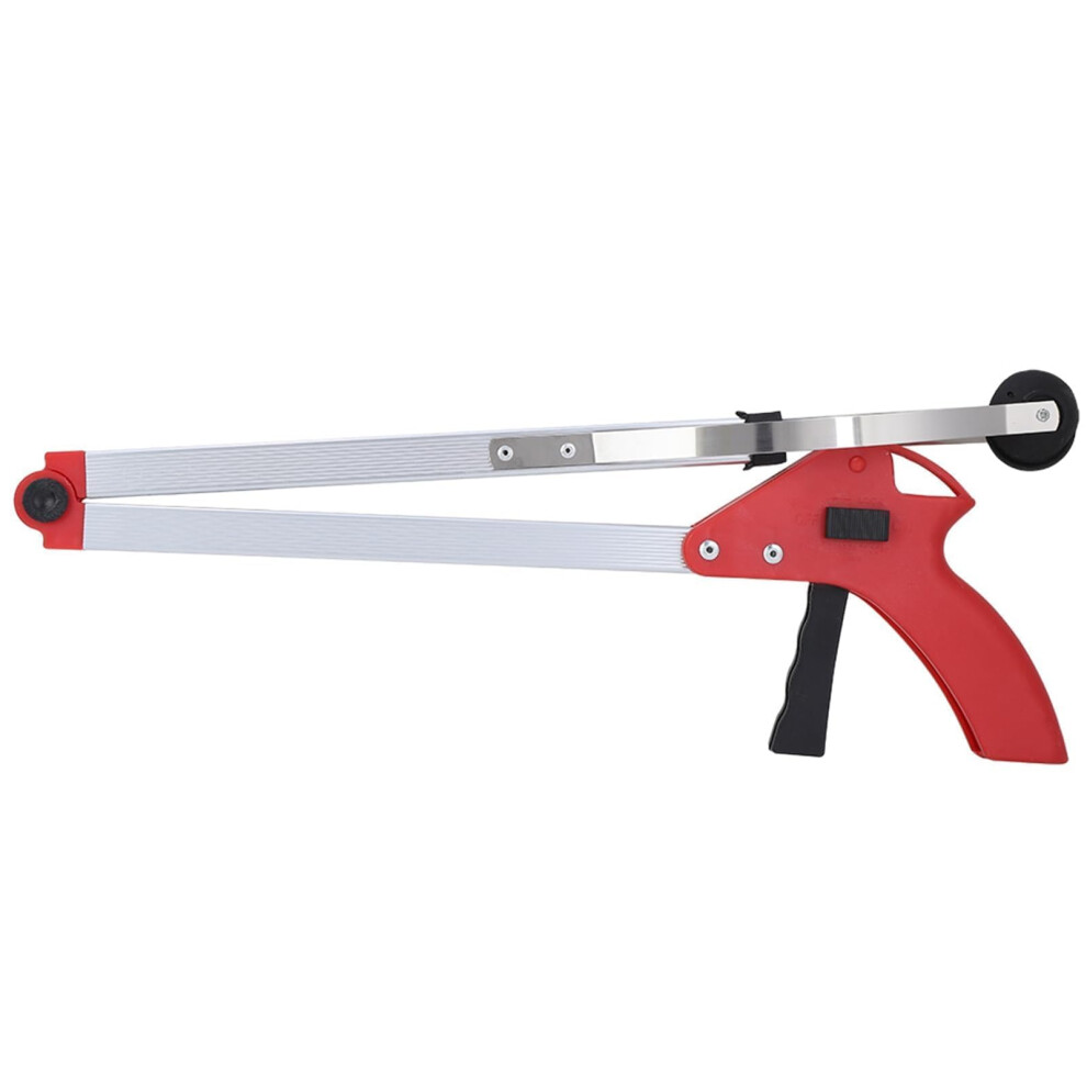 Red 31In Foldable Aluminum Grabber Reacher Tool With Suction Cup Grip, Long Reach Pickup Tool For Elderly