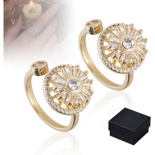 Gold Crystal Spinner Ring Set for Anxiety Relief, Adjustable Fidget Rings with Discreet Spinning Design