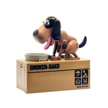 Funny Dog Piggy Bank for Kids Auto Coin Stealing Brown and Black Interactive Saving Toy Gift Box