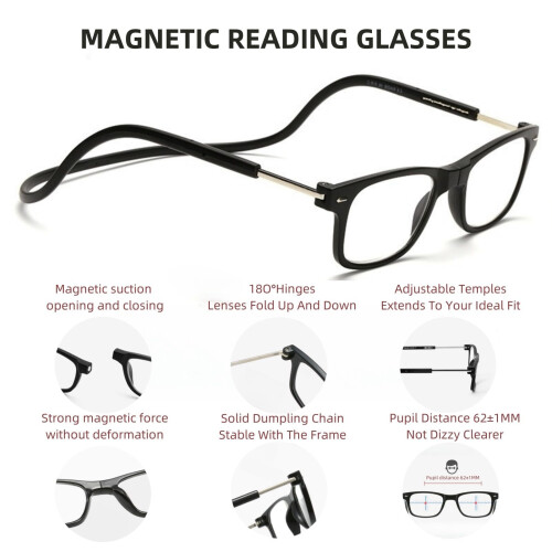 2 Pack Blue Light Blocking Reading Glasses 3.0x with Adjustable Magnetic Bridge Bifocal Black 2